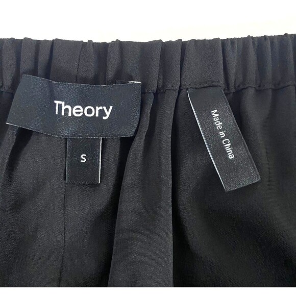 Theory Wide Leg Crepe Drawstring Pants Womens Small Black Lightweight Lined NWOT - Picture 8 of 16